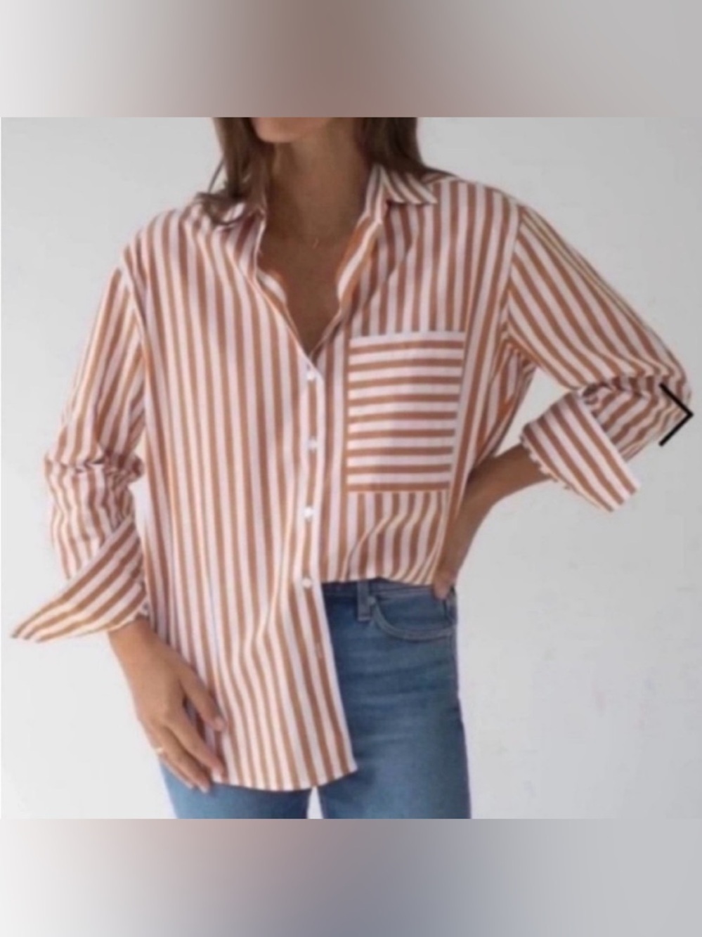 AYR The Deep End Apertif Stripe Long Sleeve Tan Orange Size Small